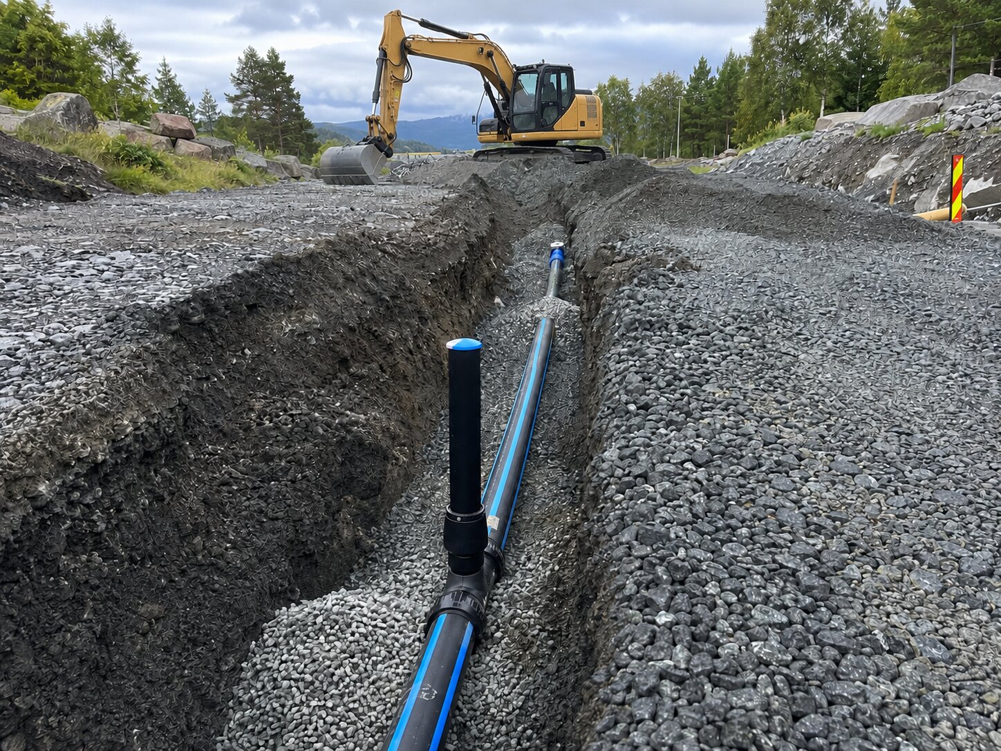 VA-grøft med korrekt fundament og omfylling